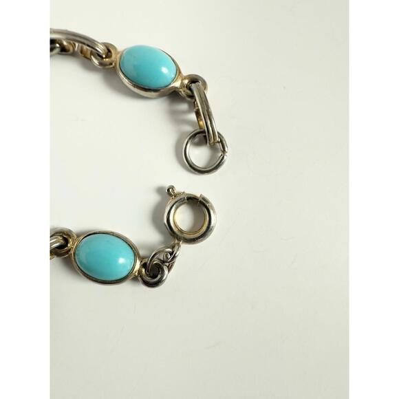 Vintage Turquoise Glass Cabochon Link Bracelet Gold Tone Settings 7.5” - Picture 6 of 9